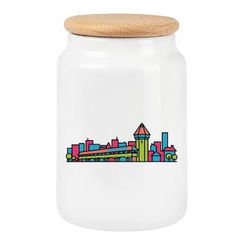 Artographie linéaire du pont de la chapelle de la Skyline de Lucerne City - Boîte à biscuits avec couvercle en bois - blanc - Devant