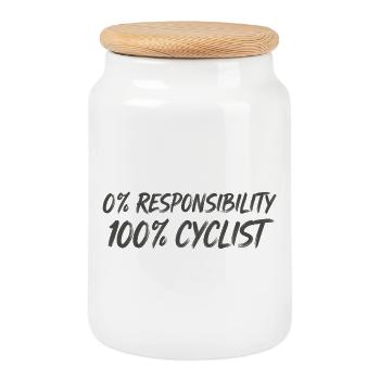 0% Responsibility 100% Cyclists - Cookie Jar with Wooden Lid - white - Front