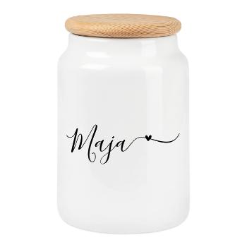 Maja Name First Name Decorative - Cookie Jar with Wooden Lid - white - Front