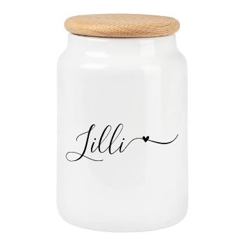 Nom de famille Lilli Prénom décoratif - Boîte à biscuits avec couvercle en bois - blanc - Devant