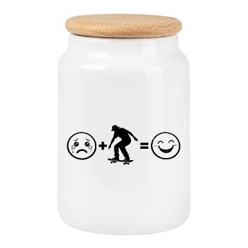 Modern Skateboarding Artwork - Cookie Jar with Wooden Lid - white - Front
