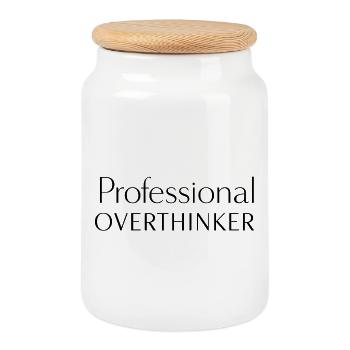 Professional Overthinker Minimalist - Cookie Jar with Wooden Lid - white - Front