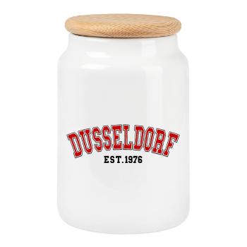 Düsseldorf gegründet 1976 - Keksdose mit Holzdeckel - Weiß - Vorne