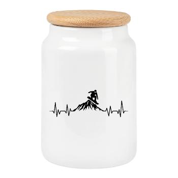 Snowboard heartbeat snowboarding  - Cookie Jar with Wooden Lid - white - Front