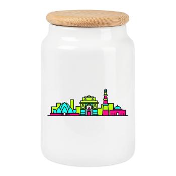 Art de la Skyline de la ville de New Delhi India Gate - Boîte à biscuits avec couvercle en bois - blanc - Devant