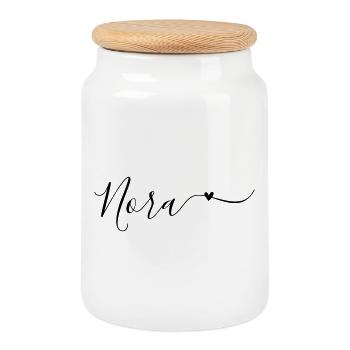 Prénom Nora Prénom décoratif - Boîte à biscuits avec couvercle en bois - blanc - Devant