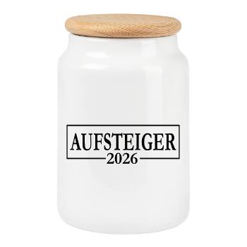 Aufsteiger 2026 Aufstieg - Keksdose mit Holzdeckel - Weiß - Vorne