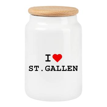 J’adore St. Gallen - Ich liebe St. Gallen - Boîte à biscuits avec couvercle en bois - blanc - Devant