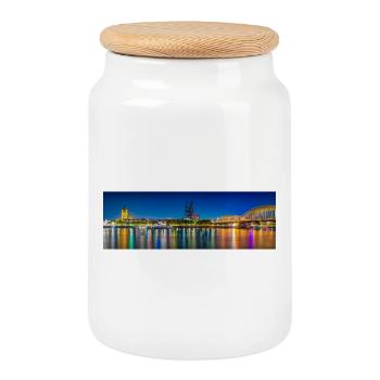 Nachtansicht Köln am Rhein - Keksdose mit Holzdeckel - Weiß - Vorne
