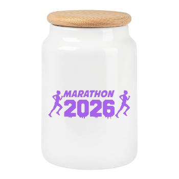 Marathon 2026 Läufer-Silhouetten - Keksdose mit Holzdeckel - Weiß - Vorne
