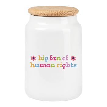 Big fan of human rights statement - Cookie Jar with Wooden Lid - white - Front
