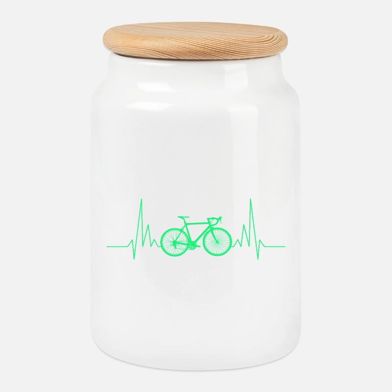Fahrrad Herzschlag Ekg - Keksdose mit Holzdeckel - Weiß