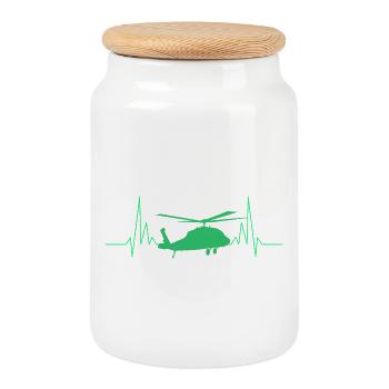 Helicopter Heartbeat ECG - Cookie Jar with Wooden Lid - white - Front