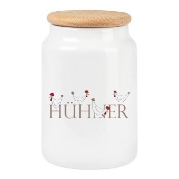 Fans de poulet - Coq - Coq - Poussin - Œuf - Bio - Boîte à biscuits avec couvercle en bois - blanc - Devant