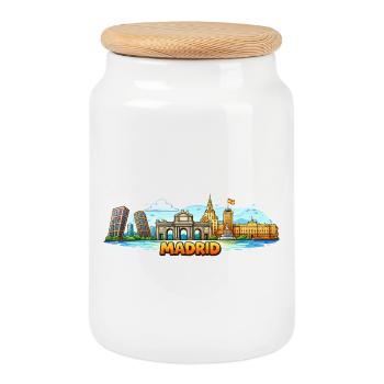 Madrid Skyline Stadt - Keksdose mit Holzdeckel - Weiß - Vorne