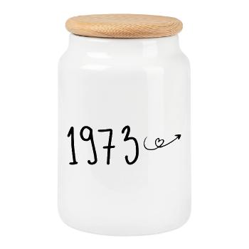 1973 Anniversary 1973 Retro 1973 - Cookie Jar with Wooden Lid - white - Front