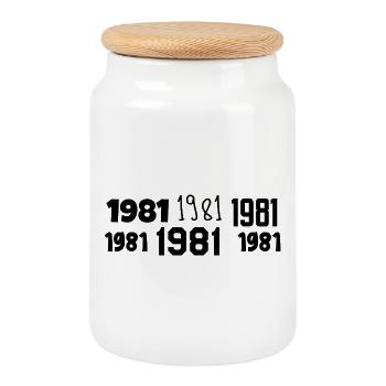 1981 - Génial depuis 1981 - Boîte à biscuits avec couvercle en bois - blanc - Devant