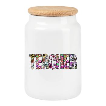 Floral Alphabet Bloom - Keksdose mit Holzdeckel - Weiß - Vorne