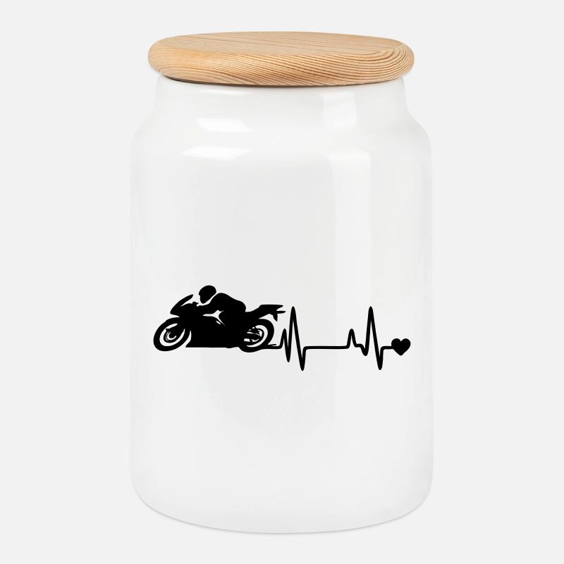 motorcycle - Cookie Jar with Wooden Lid - white