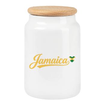 Jamaika-Schrift mit Flaggenherz - Keksdose mit Holzdeckel - Weiß - Vorne