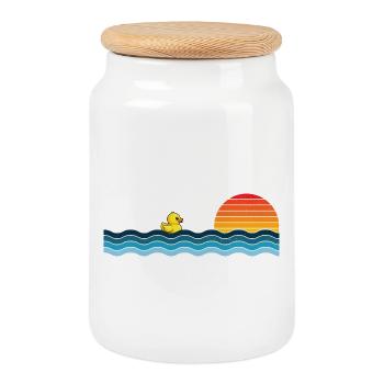 Vintage Rubber Duck Retro Duck Lover Duckie - Cookie Jar with Wooden Lid - white - Front
