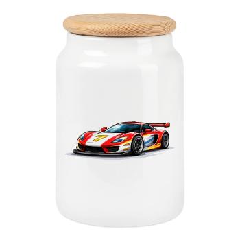 Speed-style race car graphics - Cookie Jar with Wooden Lid - white - Front