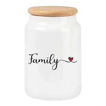 Famille - Boîte à biscuits avec couvercle en bois - blanc - Devant