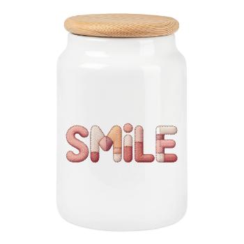 Design de sourire créatif patchwork pour une femme positive - Boîte à biscuits avec couvercle en bois - blanc - Devant