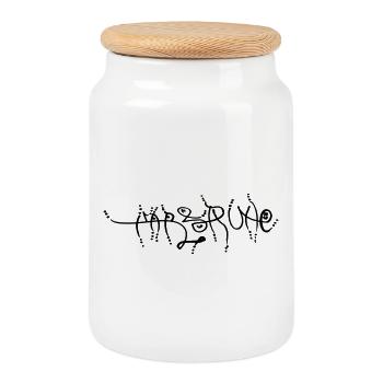 Karlsruhe - Cookie Jar with Wooden Lid - white - Front