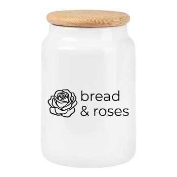 Brot und Rosen - Bread and Roses - Keksdose mit Holzdeckel - Weiß - Vorne