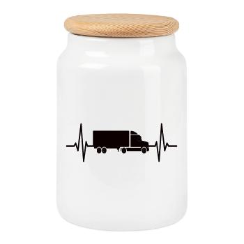 Truck Heartbeat Truck Driver Truck - Cookie Jar with Wooden Lid - white - Front
