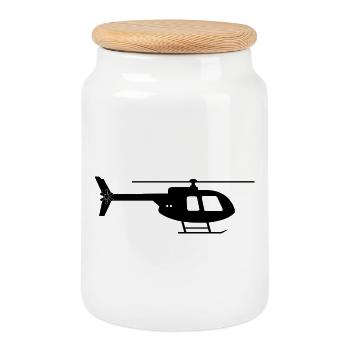 Helicopter - Cookie Jar with Wooden Lid - white - Front