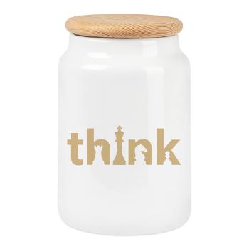 Think Chess Design – Chemise Minimaliste de Stratégie - Boîte à biscuits avec couvercle en bois - blanc - Devant