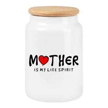 Mother Is My Life Spirit Elegant Quote - Boîte à biscuits avec couvercle en bois - blanc - Devant