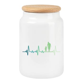 Père et fils battement de coeur cadeau papa fils - Boîte à biscuits avec couvercle en bois - blanc - Devant