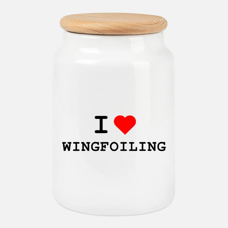 J’adore le wingfoiling - Ich liebe Wingfoiling - Boîte à biscuits avec couvercle en bois - blanc