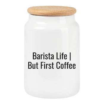 Café Barista Life - Boîte à biscuits avec couvercle en bois - blanc - Devant
