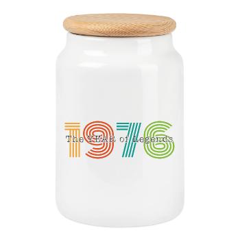 Vintage 1976 - Cookie Jar with Wooden Lid - white - Front