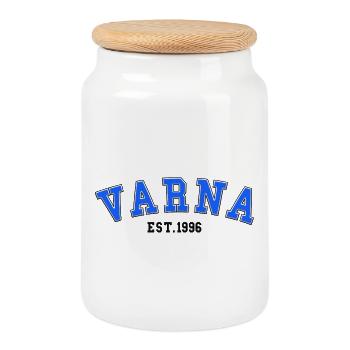Varna fondée en 1996 - Boîte à biscuits avec couvercle en bois - blanc - Devant