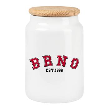 Brno Fondée en 1996 - Boîte à biscuits avec couvercle en bois - blanc - Devant