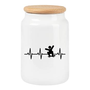 Ligne de bonhomme bâton Skateboarder - Boîte à biscuits avec couvercle en bois - blanc - Devant