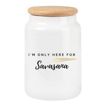 Je suis là seulement pour Savasana - Boîte à biscuits avec couvercle en bois - blanc - Devant
