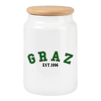 Graz Fondée en 1996 - Boîte à biscuits avec couvercle en bois - blanc - Devant