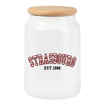Strasbourg Est. 1986 - Cookie Jar with Wooden Lid - white - Front