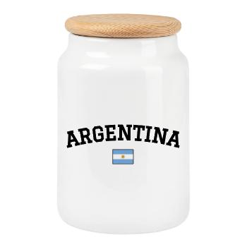 Argentina Flag Design Black - Cookie Jar with Wooden Lid - white - Front