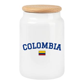 Colombia Flag Design Blue - Cookie Jar with Wooden Lid - white - Front
