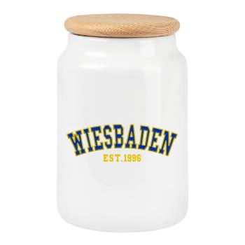 Wiesbaden Fondée en 1996 - Boîte à biscuits avec couvercle en bois - blanc - Devant