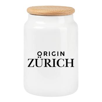 Origin Zurich - Déclaration pour tous les résidents de Zurich - Boîte à biscuits avec couvercle en bois - blanc - Devant