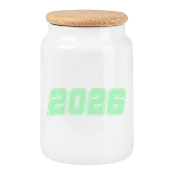 2026-- - Cookie Jar with Wooden Lid - white - Front