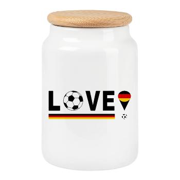 Fußball Deutschlandflagge WM LOVE  - Keksdose mit Holzdeckel - Weiß - Vorne